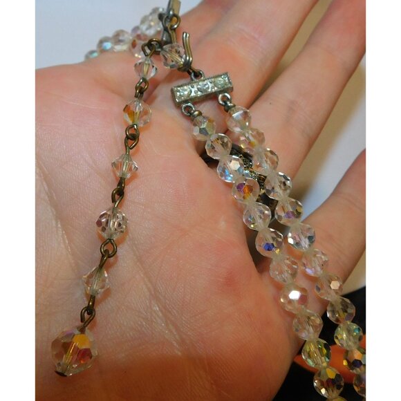 Vintage Aurora Borealis Crystal Beaded Double Strand Necklace - Picture 5 of 9